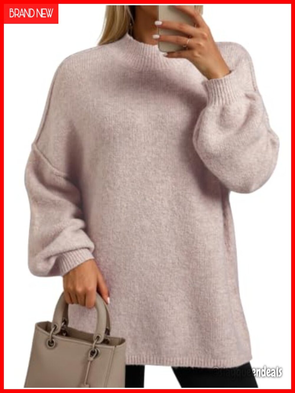 Oversized Mock Neck Chunky Knit Batwing Sweater Pullover